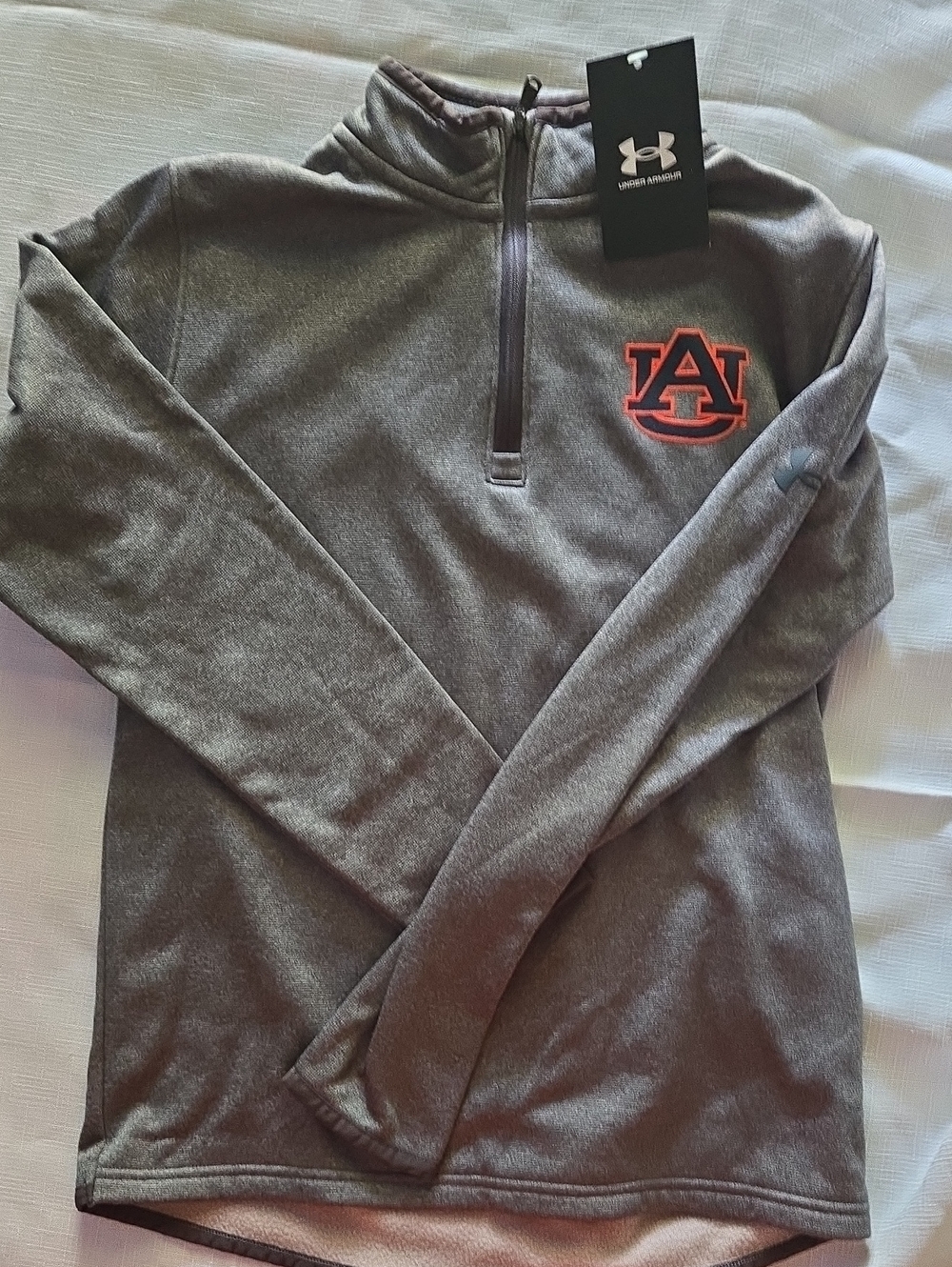 Under Armour Gray Kids' Quarter-Zip Pullover with Orange Auburn Logo